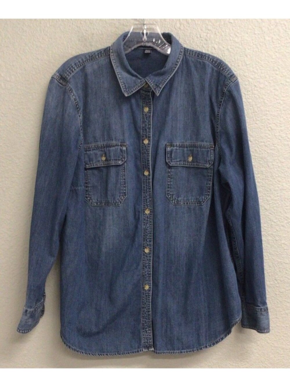 Chaps Soft Denim Shirt Womens Size 2X Long Sleeve Button Front Blouse